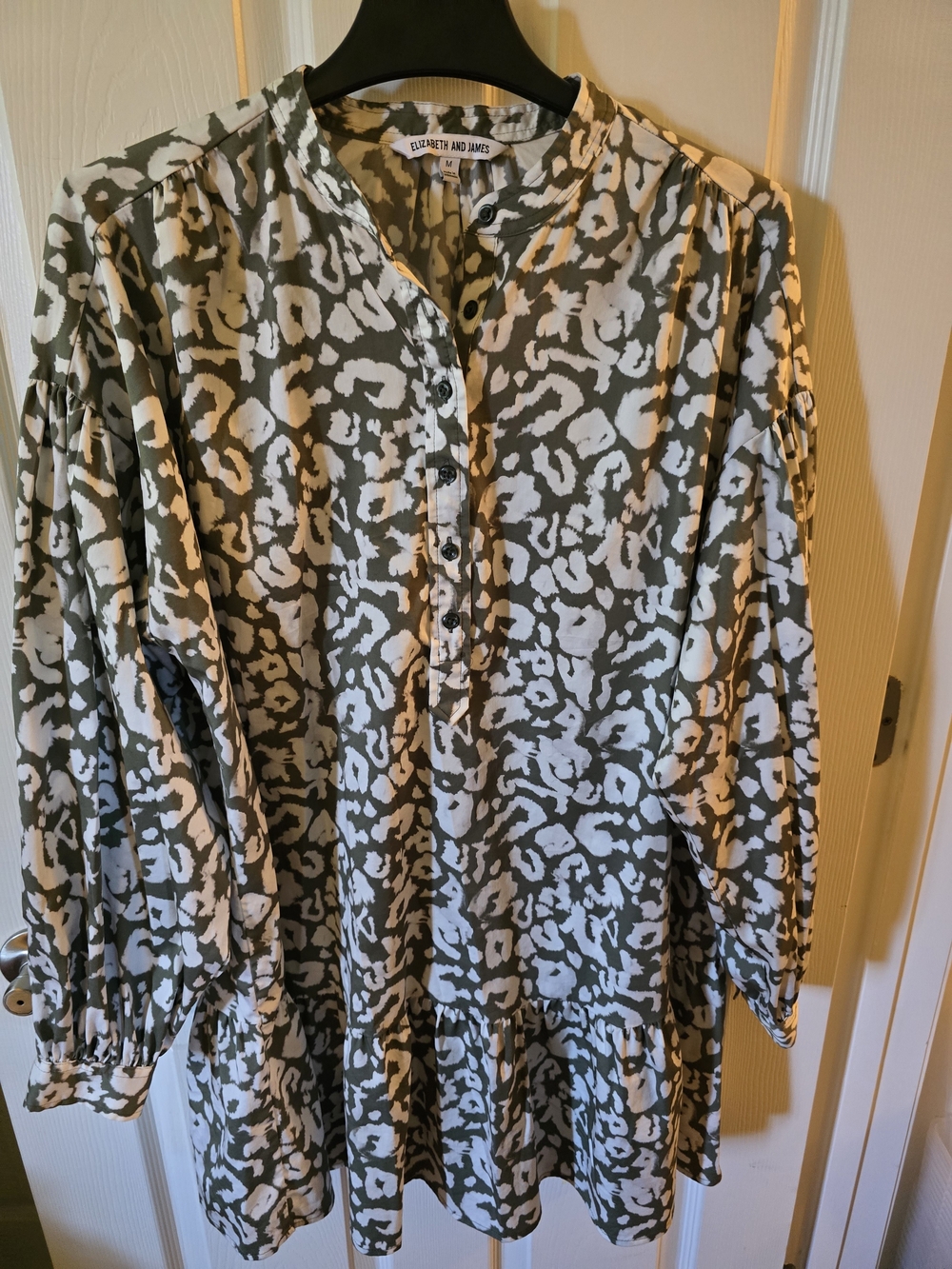Elizabeth and James Olive & Cream Leopard-Print Buttoned Tunic Dress